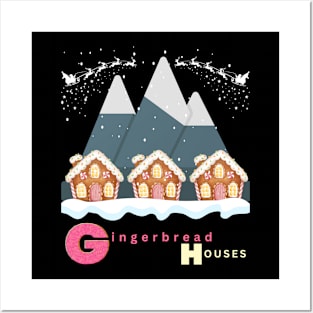 Three Gingerbread Houses in Front of a Mountain Posters and Art